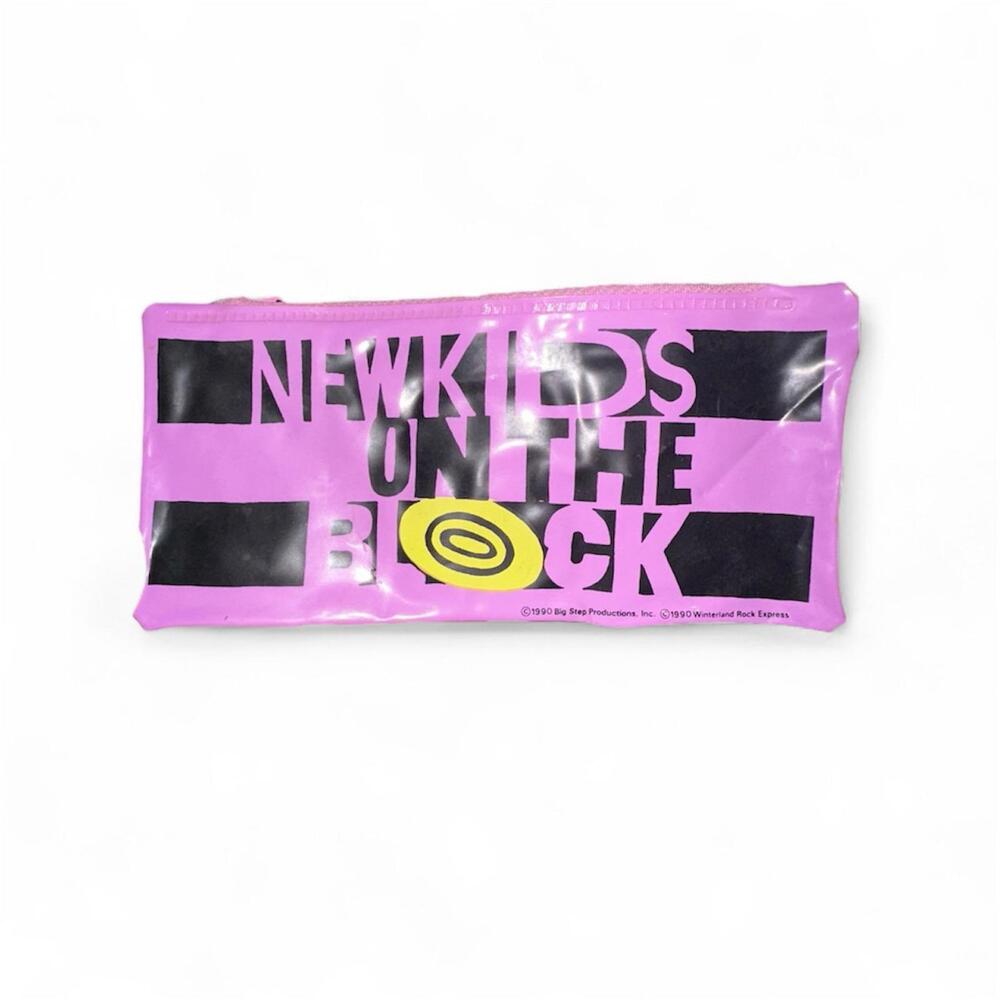 Vintage 1990 New Kids On The Block‎ Pink Vinyl Pencil Pouch NKOTB Boy Band Retro